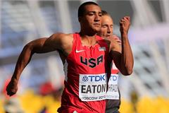 Ashton Eaton in the Decathlon 100m at the 2013 IAAF World Championships in Moscow (Getty Images)
