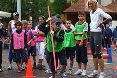 IAAF Ambassador Kajsa Bergqvist during Kids' Athletics (Getty Images)