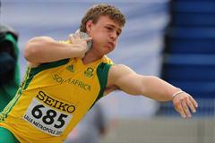 Ruan Combrinck (RSA) in action during the Boys Shot Put final - Day Two - WYC Lille 2011 (Getty Images)
