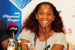 Shelly-Ann Fraser-Pryce at the Doha 2013 press conference (Errol Anderson)