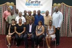 CARIFTA meeting - McCook (standing second from left; middle row) with LOC members, sponsors and NACAC delegates (Terry Finisterre)