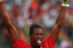 Keshorn Walcott of Trinidad and Tobago celebrates as he won the  Men's Javelin Throw Final  of the London 2012 Olympic Games on 11 August 2012  (Getty Images)
