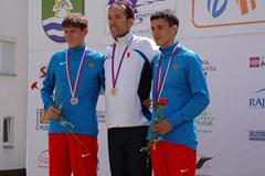 (L-R) Mikhail Ryzhov, Yohann Diniz and Ivan Noskov on the men's 50km podium at the 2013 European Cup Race Walking  (organisers)