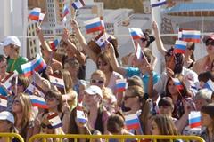 Russians flags waved by local supporters at the IAAF World Race Walking Cup in Saransk (IAAF)