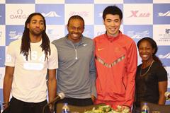 Jason Richardson, Aries Merritt, Xie Wenjun and Shelly-Ann Fraser-Pryce at the Shanghai Diamond League press conference (Organisers)