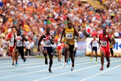 Usain Bolt and Justin Gatlin in the mens 4x100m Relay at the IAAF World Athletics Championships Moscow 2013 (Getty Images)