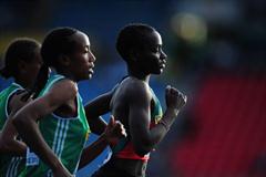 Bronze medal winner Caroline Chepkoech Kipkirui of Kenya (r) leads the field during the Girls 3000 metres final - WYC Lille 2011 (Getty Images)
