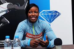Carmelita Jeter at the 2013 IAAF Diamond League in Birmingham pre-event press conference (Mark Shearman)