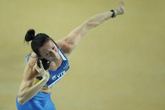 Hanna Melynychenko of Ukraine competes in the Women's Shot Put in the Pentathlon during day one - WIC Istanbul (Getty Images)