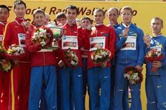 The men's 50km Team podium: Russia, China and Ukraine (Getty Images)
