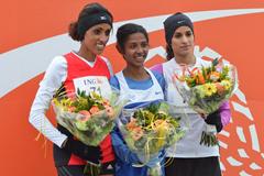 Mestawet Tadesse, Eleni Gebrehiwot and Fathia Benchatki at the 2013 ING Eurocross meeting in Diekirch, Luxembourg (Rosch kohl)