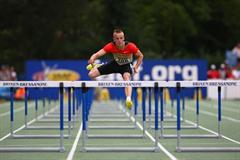 Gregor Traber of Germany competes alone in the Boys 110m Hurdles (Getty Images)