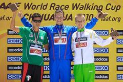 From left to right Horacio Nava, Matej Toth and Jared Tallent on the 50km poidum in Chihuahua (Getty Images)