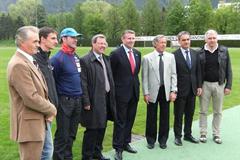 Sepp Messner, Christian Obrist, Armin Zöggeler, Albert Pürgstaller, Sergey Bubka, Gustav Thöni, Rudi Rienzner and Stefano Andreatta during the IAAF visit to the town of in Bressanone in S?dtirol, Italy which will host the World Youth Championships (LOC)