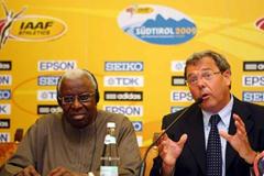 IAAF President Lamine Diack and Mayor of Bressanone Albert Puergstaller during the Press Conference (Getty Images)