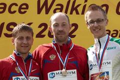 The men's 50km podium in Saransk: Igor Erokhin, Sergey Kirdyapkin and Jared Tallent (Getty Images)