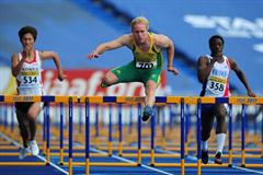 Andries VAN DER MERWE of South Africa (c) in action during the Boys 110 metres hurdles qualification - Day Two- WYC Lille 2011 (Getty Images)