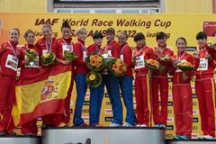The women's team podium: Russia, Spain and China (Getty Images)