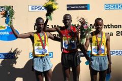 Podium of the men's race (IAAF)