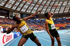 Usain Bolt and Warren Weir in the mens 200m at the IAAF World Athletics Championships Moscow 2013 (Getty Images)