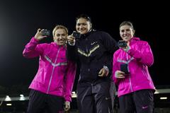 Mariya Abakumova, Valerie Adams and Zuzana Hejnova with their diamonds at the 2013 IAAF Diamond League meeting in Stockholm (Anders and Hasse Sjogren)