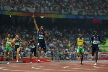 Angelo Taylor of the USA takes a surprise 400m hurdles victory in a time of 47.25 (Getty Images)