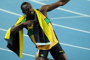 Usain Bolt of Jamaica celebrates after winning the gold medal in the men's 200 metres final in Daegu (Getty Images)