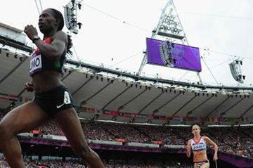 (L-R) Pamela Jelimo of Kenya, Lynsey Sharp of Great Britain and Eleni Filandra of Greece compete in the Women's 800m Round 1 Heats on Day 12 of the London 2012 Olympic Games on 08 August 2012 (Getty Images)
