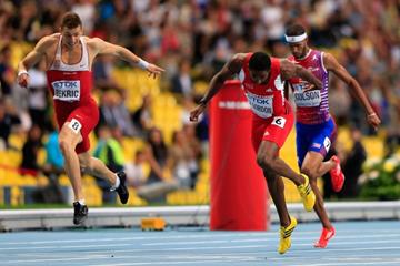 Jehue Gordon in the mens 400m Hurdles at the AAF World Athletics Championships Moscow 2013 (Getty Images)