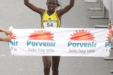 A comfortable nine second victory for Lydia Cheromei in Bogota (Victah Sailer)