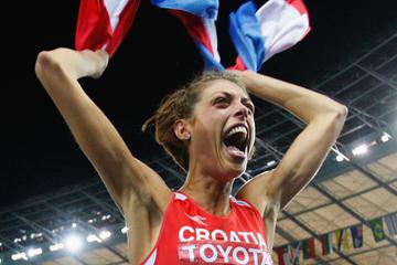 Blanka Vlasic of Croatia unleashes her emotions after winning the 12th IAAF World Championships in Athletics' High Jump competition with a heigh of 2.04m (Getty Images)