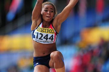 Jazmin SAWYERS of Great Britain in action during the Girls Heptathlon long jump - Day Four - WYC Lille 2011 (Getty Images)