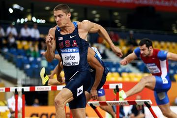Trey Hardee winning the Heptathlon 60m Hurdles in Doha (Getty Images)