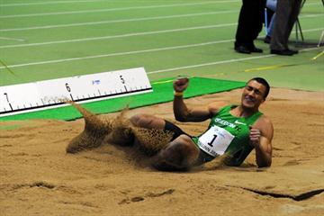 Ashton Eaton long jumping in the Tallinn International Indoor Combined Events Meeting on Saturday 5 Feb 2011 (Marko Mumm / Estonian Athletics Association)