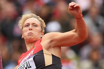 Christina Obergfoll of Germany competes in the Women's Javelin Throw Qualification on Day 11 of the London 2012 Olympic Games at Olympic Stadium on August 7, 2012 (Getty Images)