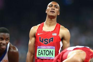 The three medallists (L-R) Leonel Suarez of Cuba (bronze medal), Ashton Eaton of USA (Gold medal) and Trey Hardee of USA (Silver medal) react after competing in the Men's Decathlon 1500m of the London Olympic Games 2012 on 9 August 2012 (Getty Images)