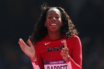 Brigetta Barrett of the United States is happy to be qualified for the Women's High Jump final - the London 2012 Olympic Games, August 9, 2012 (Getty Images)