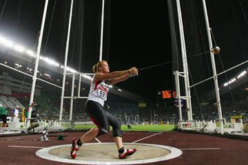 Betty Heidler of Germany on her way to victory in the Women's Hammer Throw Final (Getty Images)