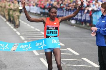Priscah Jeptoo wins at the 2013 Bupa Great North Run (Mark Shearman)