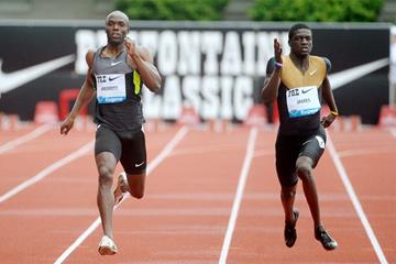 LaShawn Merritt and Kirani James in the 400m at the 2012 Pre Classic in Eugene (Kirby Lee)