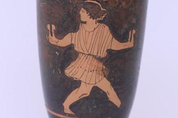 Attic Red-Figure Lekythos, Athens, Attica Vase - 5th Century BC: depicts an athlete holding jump weights (halteres) in preparation for the Long Jump (Olympic Gallery of Roberto Gesta de Melo )