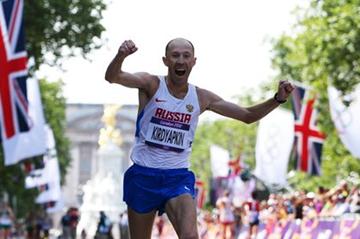 Sergey Kirdyapkin crosses the line in London (Getty Images )