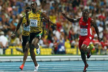 Action shot in the mens 100m Final at the IAAF World Athletics Championships Moscow 2013 (Getty Images)