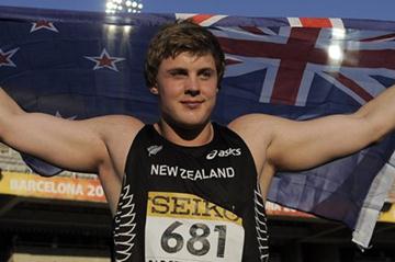 Jacko Gill of New Zealand celebrates after winning the gold medal in the men's Shot Put on the day two of the 2012 IAAF World Junior Championships (Getty Images)