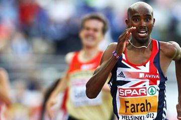 Mo Farah en route to his second consecutive European 5000m title (Getty Images)