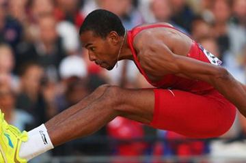 Christian Taylor of the United States jumping for gold during the Men's Triple Jump Final of the London 2012 Olympic Games on August 9, 2012 (Getty Images)