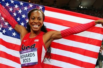 Sanya Richards-Ross of the United States celebrates winning gold in the Women's 400m Final on Day 9 of the London 2012 Olympic Games on 5 August 2012 (Getty Images)