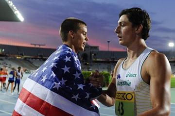 Gunnar Nixon of United States is congratuled by the silver medal Jake Stein of Austrlia after winning the gold medal of the Decathlon event on the day two of the IAAF World Junior Championships in Barcelona 2012 (Getty Images)