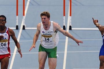 Yordan L. O'Farrill (L) of Cuba wins the Men's 110m Hurdles Final Nicholas Hough of Australia is second and French Wilhem Belocian third on the day three of the 14th IAAF World Junior Championships in Barcelona on 12 July 2012 (Getty Images)