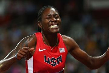 Brittney Reese of the United States celebrates winning gold in the Women's Long Jump Final on Day 12 of the London 2012 Olympic Games at Olympic Stadium on August 8, 2012 (Getty Images)